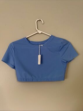 aerie Sky Blue Cropped Crew Tee